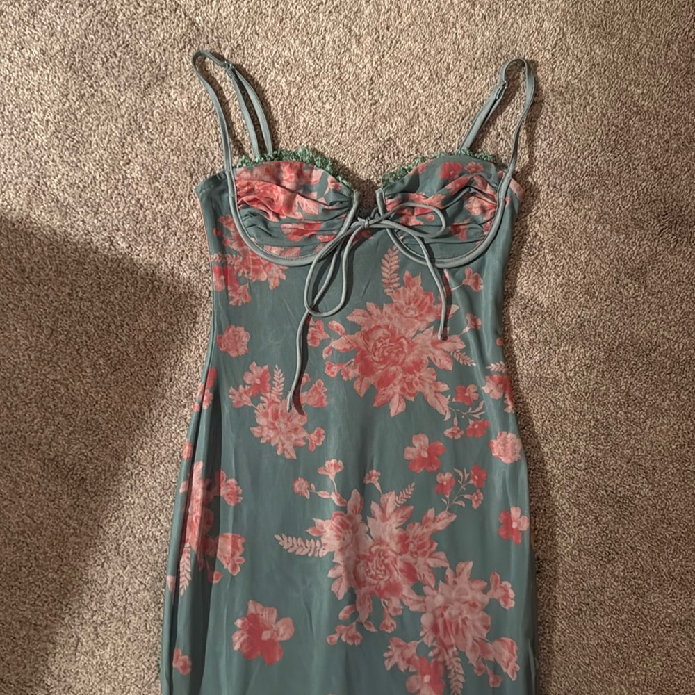 Saints & Secrets Fortune Lace Trim Mesh Midi Dress Green
